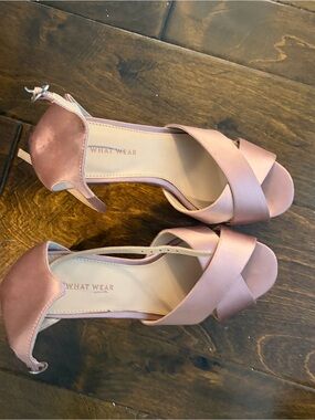 Who What Wear Rose Satin Crisscross Open-Toe Ankle Strap Heels